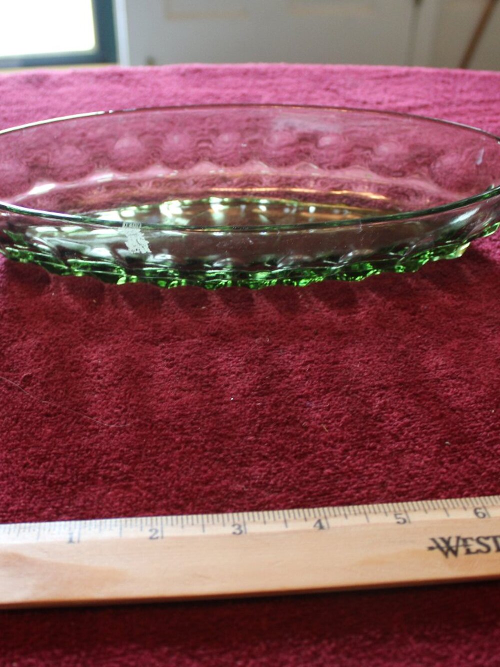 Vintage avocado green glass oval thumbprint relish or candy dish,